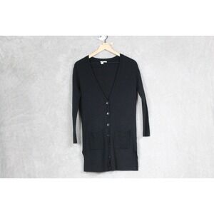 Halogen Wool Cashmere Blend‎ Cardigan Sweater Womens S Black Minimalist Capsule